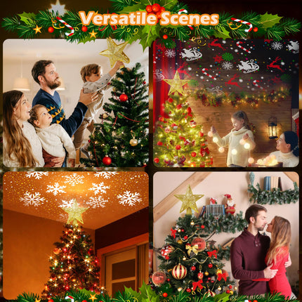 Samyoung Christmas Tree Topper Lighted with 6 Projection Modes Star Tree Topper Built-in LED Rotating 3D Lighted Glitter Star Decorations Projector Tree Topper for Christmas Tree