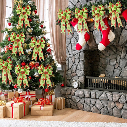 16 Pcs Large Christmas Bow 5 x 7 Inch Red White Green Dots Bows Glitter Tie Ribbon Bows Christmas Wreaths Decorative for Xmas Tree Front Garland Indoor Outdoor DIY Party Supplies (Red Green)