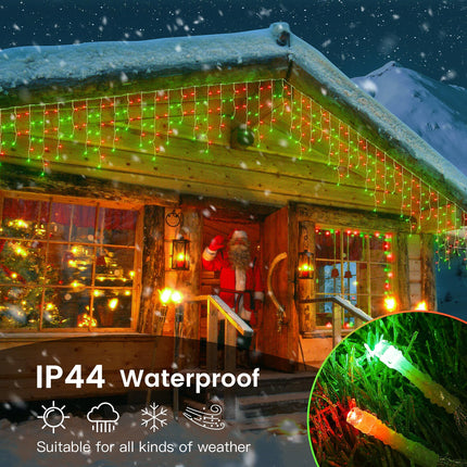 Hopolon 33FT 360L LED Christmas Icicle Lights Outdoor Waterproof,8 Modes Plug in Curtain String Lights with 60 Drops,Christmas Lights for Wedding,Party,Bedroom,Garden,Home,Wall Decorations(Red Green)