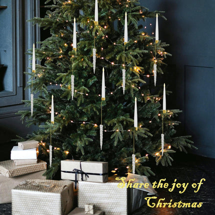 Christmas Tree Candles with Hooks & Remote - 12 Pack LED Flickering Flameless Candles with Timer for Christmas Tree Decor - Acrylic Icicles Hook