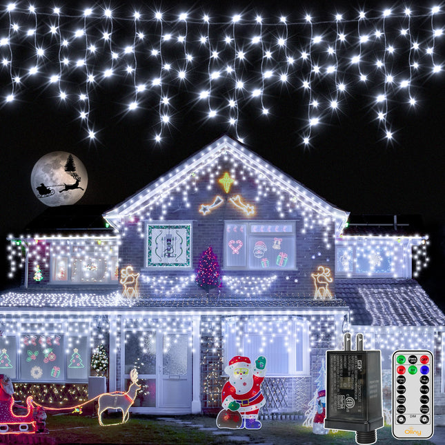Ollny Icicle Lights for Outside 720LED 60FT, Cool White Christmas Lights with Remote 8 Modes Dimmable, Waterproof Connectable Timer Hanging Lights for House Outdoor Yard Indoor Decorations