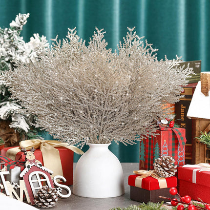 Giegxin 48 PC Christmas Glitter Artificial Pine Needles Pine Tree Twig Picks Branches for Wedding Tree Glittery Stem for Christmas DIY Wreath Garden Embellishing Garland Decoration(Champagne)