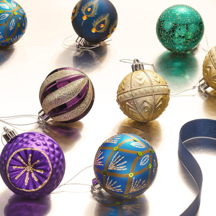 Valery Madelyn Christmas Ball Ornaments, 16ct Peacock Blue Purple Green Shatterproof Christmas Tree Decorations Set, 2.36 Inch Decorative Hanging Ornament Bulk for Xmas Holiday Party Decor