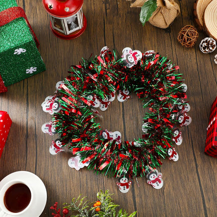 Christmas Tinsel Garland Artificial Christmas Garland Xmas Metallic Twist Hanging Garland Fireplace Mantel Wreath Decor for Staircase Railing Indoor Outdoor Ornaments (Snowman Style,19.7 Feet)