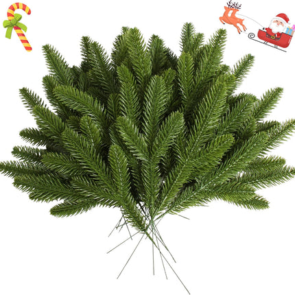 48 PCS Artificial Pine Branches, Christmas Greenery Stems Faux Pine Needles Christmas Picks and Sprays Christmas Tree Filler Branches Decorations, DIY Accessories for Wreath Garland Holiday Home Decor