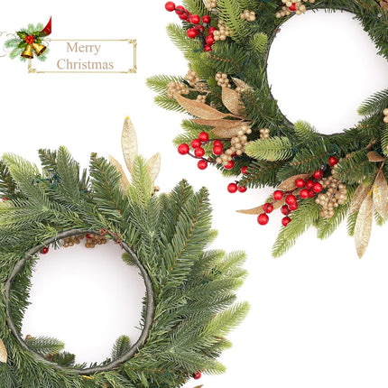 Christmas Small Wreath for Front Door 20 Inches Pre-Lit Timer Pine Xmas Artificial Garland Decorations Holiday Fireplace Wall Window Indoor Outdoor Decor