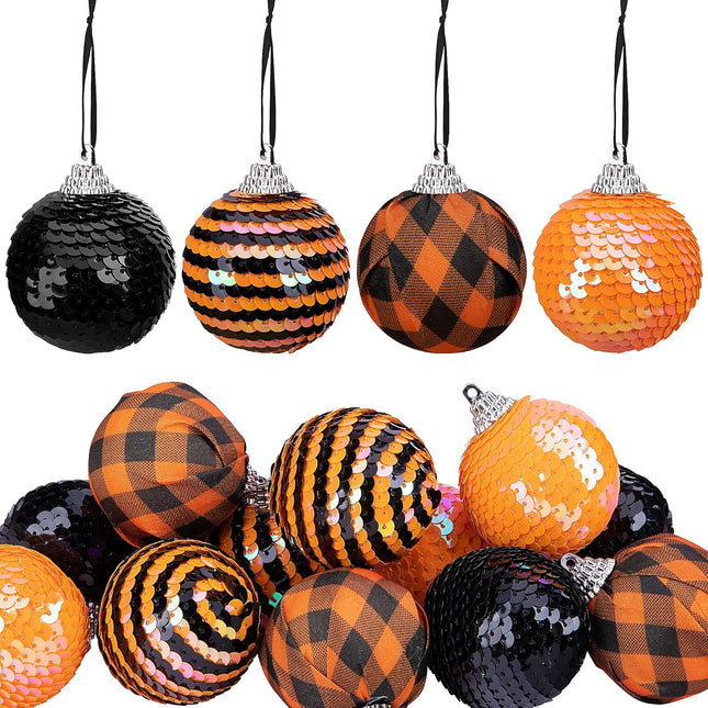 12pcs Halloween Ball Ornaments - 1.96" Halloween Sequin Hanging Ball - Scary Halloween Theme Hanging Balls for Halloween Wreath Ornaments and Party Decoration