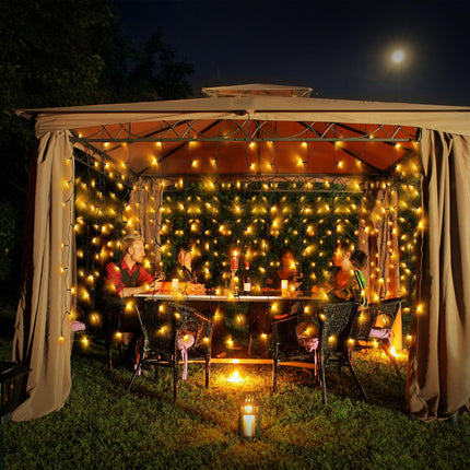 200 LED Curtain Lights, 13×3.3ft Plug in 8 Modes Window Hanging Fairy String Lights for Outside Bedroom Party Indoor Outdoor Wedding Reception Decorations Wall Halloween Christmas, Warm White