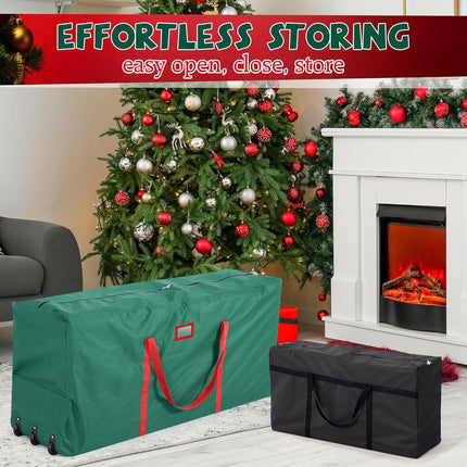 Meonum 2 Pack Rolling Tree Storage Bag, Extra Large Storage with 3 Wheels for 9FT Artificial Christmas Holiday Tree and Small Zippered Bag for 4FT Artificial Xmas Tree, Wreath and Accessories(Green)