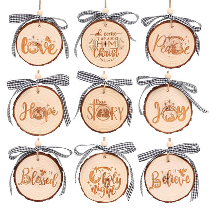 Nativity Christmas Ornaments - Set of 9 Buffalo Plaid Christmas Tree Ornaments Christian Wooden Ornament for Rustic Farmhouse Decorations Holiday Decor Religious