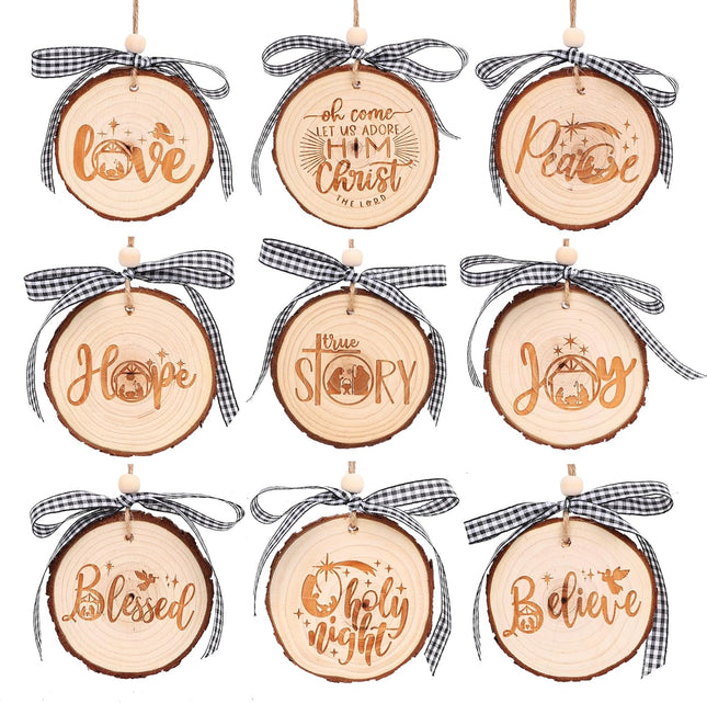Nativity Christmas Ornaments - Set of 9 Buffalo Plaid Christmas Tree Ornaments Christian Wooden Ornament for Rustic Farmhouse Decorations Holiday Decor Religious