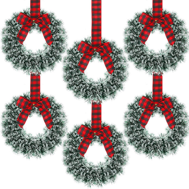 Capoda 6 Pcs Christmas Wreaths with Bow 10.24 Inch Buffalo Plaid Tinsel Wreaths Crafts Kitchen Wreaths for Front Door Outdoor Cabinet Home Window Wall Xmas Wreath Hanging Decorations (Red and Black)