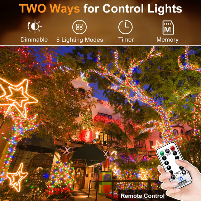 KNO 403ft 1000 LED String Lights Outdoor Christmas Lights 8 Modes & Timer Fairy Light Plug in Waterproof LED String Lights for Xmas Yard Tree Wedding Party Holiday Decorations (Multicolor)