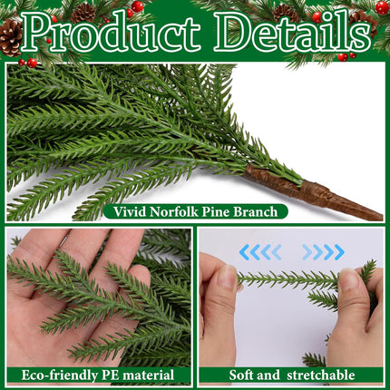 15 Pcs Christmas Norfolk Pine Branches- 19" Extra Length Fake Greenery Norfolk Pine Stems Sprigs- Artificial Xmas Branches Plants Pine Needles for DIY Craft Garland Home Garden Decor