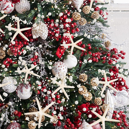 Beaded Starfish Garland Christmas Decorations 2M/80 Natural Starfish Christmas Beaded Garland with 6PCS Finger Starfish for Christmas Tree Ornaments Home Decoration Beach Party Mermaid Garland