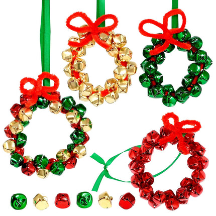READY 2 LEARN Christmas Crafts - Create Your Own Jingle Bell Wreath Ornaments - Set of 4 - DIY Ornaments for Kids - Christmas Tree Decoration - All Materials Included