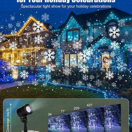 Christmas Snowflake Projector Lights Outdoor, Led Rotating Snowfall Show Lights Waterproof Landscape Decorative Christmas Light Lighting for Xmas Holiday Garden Indoor Home Decoration Show