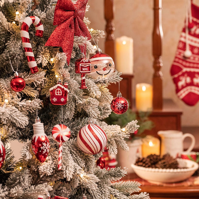 Valery Madelyn Christmas Ornaments Set, 155ct Red and White Shatterproof Christmas Tree Decorations Set, Traditional Red and Silver Decorative Hanging Ball Ornaments Bulk for Xmas Holiday Decor