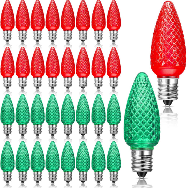 50 Pieces C9 Christmas Light Replacement Bulb E17 LED Easter Light Replacement Bulb Outlet Faceted Christmas Bulb LED for Holiday Decoration(Red, Green)