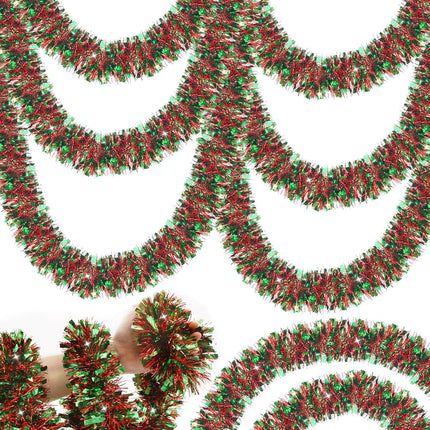 50FT Christmas Tinsel Garland, Green Red Tinsel Garland for Christmas Tree Green Red Tinsel Hanging for Indoor and Outdoor Disco Party Supplies Green Red Christmas Decorations