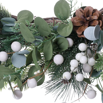 J'FLORU Christmas Wreaths for Front Door 20 Inch Artificial Christmas Wreath White Winter Wreath with Berries Pine Cones Pine Needles for Xmas Winter Holidays