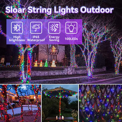 Solar String Lights Outdoor Waterproof Fairy Lights 39ft 100L 8 Modes Solar Powered Garden Light for Christmas Halloween, Wedding, Party, Patio,Tree Deco (Multicolor