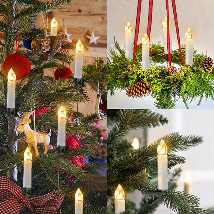 20Ft 30 LED Candle String Lights Battery Operated Clip on Flameless Candle Lights for Christmas Tree Lights with Auto Timer 8 Modes for Year Wedding Garden Decoration (Warm White)