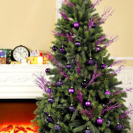 Yunlly 24 Pcs 17 Inch Christmas Glitter Tree Filler Decorations Artificial Glitter Berry Stem Branches Picks for Xmas Tree Glittery Twigs for Vases Wreath Holiday Wedding Party Decor(Purple)