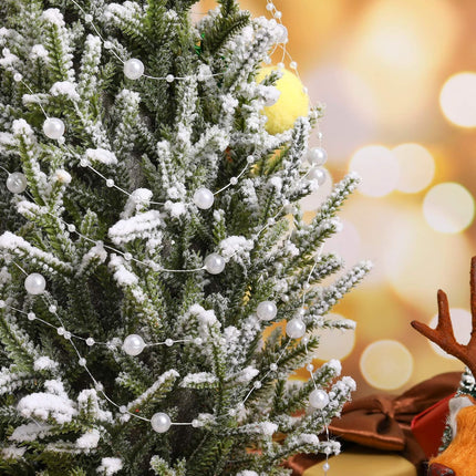 99 Feet Christmas Tree Beads Artificial Pearls Beads Garland Chain Plastic Bead Roll for DIY Christmas Wedding Decoration (White)