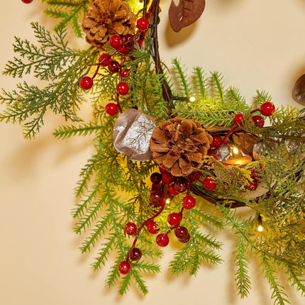 Brightown Christmas Garland with Lights, Battery Operated, 6 Ft 20 LED Lighted Pine Leaves Garland Decorated with Pine Cones, Berry, Eucalyptus Leaves, Indoor Christmas Lights for Mantle Stairs Wall
