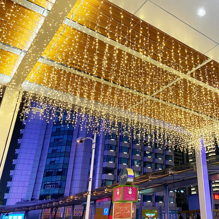 LED Icicle String Lights, Christmas Icicle Lights 16.4FT 216 LEDs Window Curtain Starry Fairy Lights Plug in 8 Modes for Wedding Party Bedroom Garden Patio Outdoor Indoor (Warm White, 5)