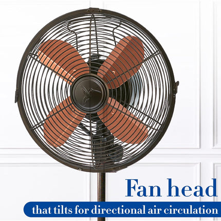 Decobreeze Pedestal Standing Fan, 3 Speed Oscillating Fan With Adjustable Height, Kipling, Antique Fan, 16 Inches