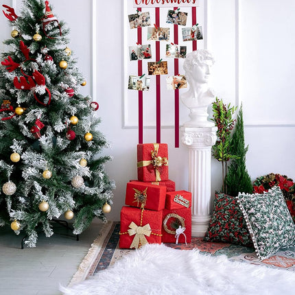 Christmas Card Holder Wall Display Merry Christmas Wooden Hanging Picture Holder with 24 Clips for Holiday Décor
