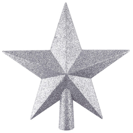 FEPITO Glitter Star Mini Christmas Tree Topper Shatter-Proof Small Christmas Tree Decoration Treetop for Holiday Ornament or Home Décor (Silver, 4.3 inches)