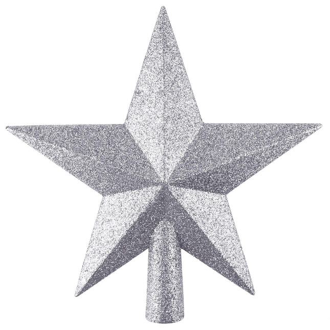 FEPITO Glitter Star Mini Christmas Tree Topper Shatter-Proof Small Christmas Tree Decoration Treetop for Holiday Ornament or Home Décor (Silver, 4.3 inches)