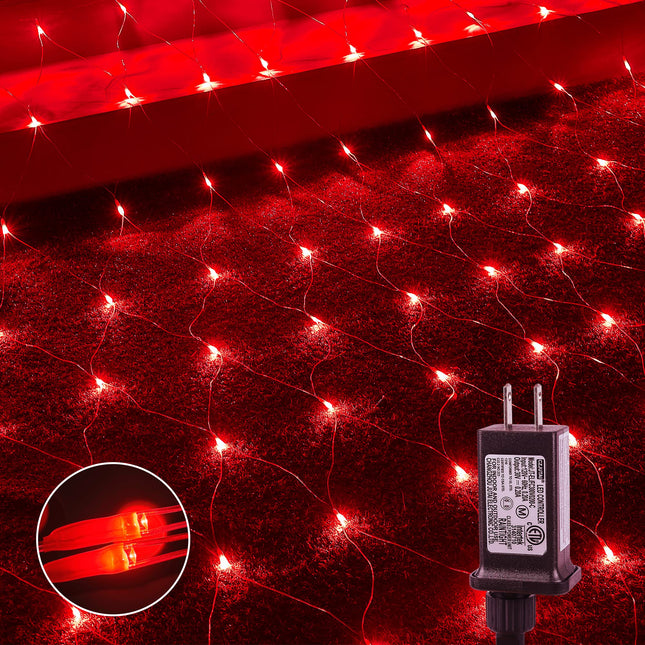 woohaha Outdoor Christmas Net Lights, 9.8FTx6.6FT 192 LED Fairy String Light with 8 Lighting Modes, Connectable Light for Halloween Christmas Garden Tree Bushes, Holiday Wedding Party Decor, Red