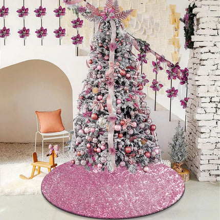 Pink Christmas Tree Skirt, Sequin Sparkly Tree Skirt 36 Inch, Glitter Candy Xmas Tree Mats for Pencil Tree, Pink Fall Christmas Decorations Ornaments