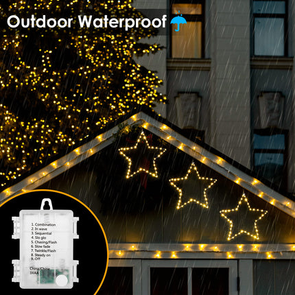 MAOYUE Window Lights 3 Pack Christmas Window Star Lights with Timer Battery Operated Christmas Decorations 8 Lighting Modes with 3 Remote Controls for Outdoor, Indoor, Porch, Party, Warm White