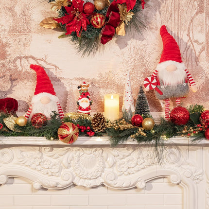 Valery Madelyn 9 feet Pre-Lit Christmas Garland with Lights for Mantle, Lighted Battery Operated Xmas Garland with Red Gold Balls for Front Door Fireplace Table Centerpiece Outdoor Window Home Decor
