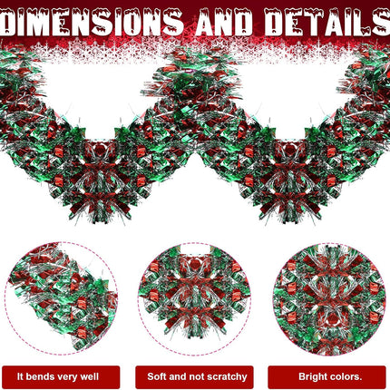 39.4 Feet Christmas Tinsel Garland Metallic Twist Garland Shiny Hanging Garland Ornaments for Christmas Tree Party Supplies Indoor and Outdoor Decoration (Red, Green and Silver)