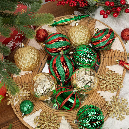 Hollyone Christmas Balls Ornaments Set, 50pcs Glitter Red Green and Gold Shatterproof Christmas Ball Snowflakes Tree Ornaments Hanging Ball Decoration for Xmas Tree Wreath Garland Wedding Home Decor