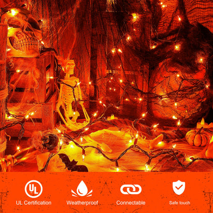 Orange Halloween Tree Lights with Green Wire,13ft 50 Incandescent Bulb Waterproof Fairy Lights，Plug in Mini String Lights for Christmas, Patio, Holiday, Party, Home, Indoor Outdoor Decor