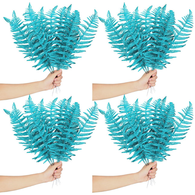 Christmas Glitter Leaves Artificial Tropical Leaf Christmas Tree Sprays Glitter Leaf Garland Flashing Christmas Picks DIY Bouquet Stem Floral Branches for Wedding Xmas Wreath (Peacock Blue,48 Pcs)