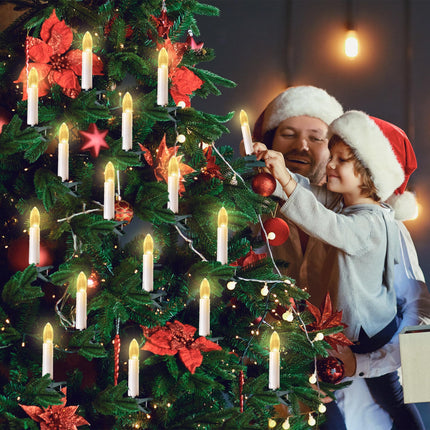 20 Pcs LED Christmas Tree Candle Lights,Flickering Clip on Flameless Candles with Timer and 8 Modes,Christmas Tree Candle Lights Plug in for Xmas Holiday Wedding Parties Indoor Decor(White)
