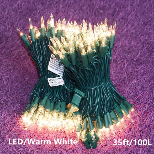 LUCKY SHINE 100 LED Warm White Christmas Lights, Commercial Grade Green Wire String Lights 35 Ft, for Indoor Outdoor House, Garden, Patio.