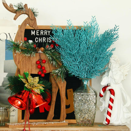GREENTIME 12 Pack Artificial Blue Flat Glitter Pine Needles 13" Fake Christmas Picks Decorative Glitter Sticks for Vase Christmas Tree DIY Wreath Crafts Fireplace Decor