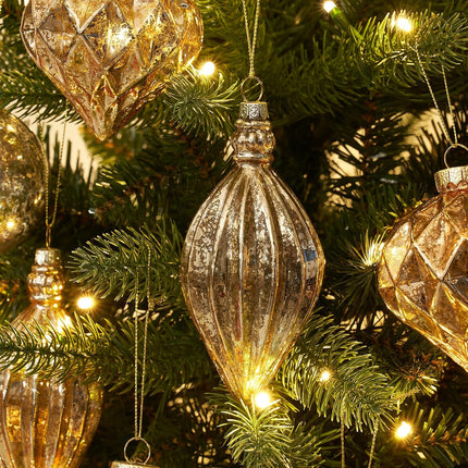 Mercury Glass Christmas Ornaments Set of 8 Champagne Gold 3.54 Inches Large Hanging Balls Finial Xmas Tree Decorations
