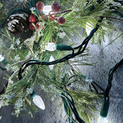 C3 Christmas Lights 50 Cool White LED String Lights, 120V UL, 17FT Green Wire Xmas Lights for Indoor & Outdoor Use, Trees, Pathway, Holiday Party Decorations