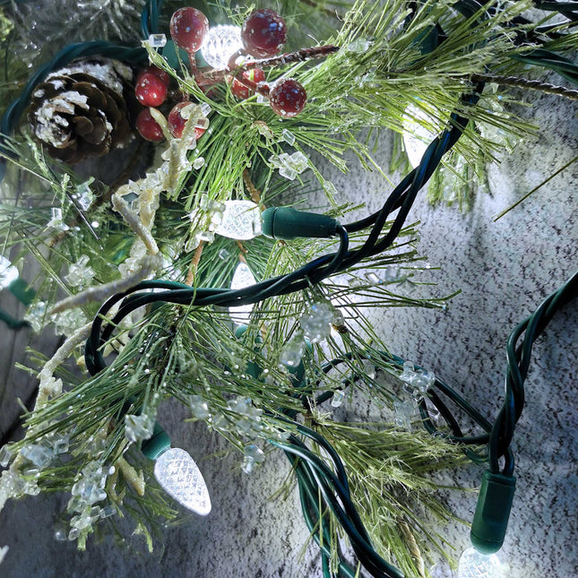 C3 Christmas Lights 50 Cool White LED String Lights, 120V UL, 17FT Green Wire Xmas Lights for Indoor & Outdoor Use, Trees, Pathway, Holiday Party Decorations