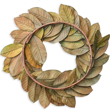 30" Faux Magnolia Leaf Wreath - 2-Tone Green Artificial Boho Wreaths for Front Door, Kitchen, Home- Polyester, Metal Wire, Tape - Farmhouse Decor for Christmas, Wedding, Baby Shower